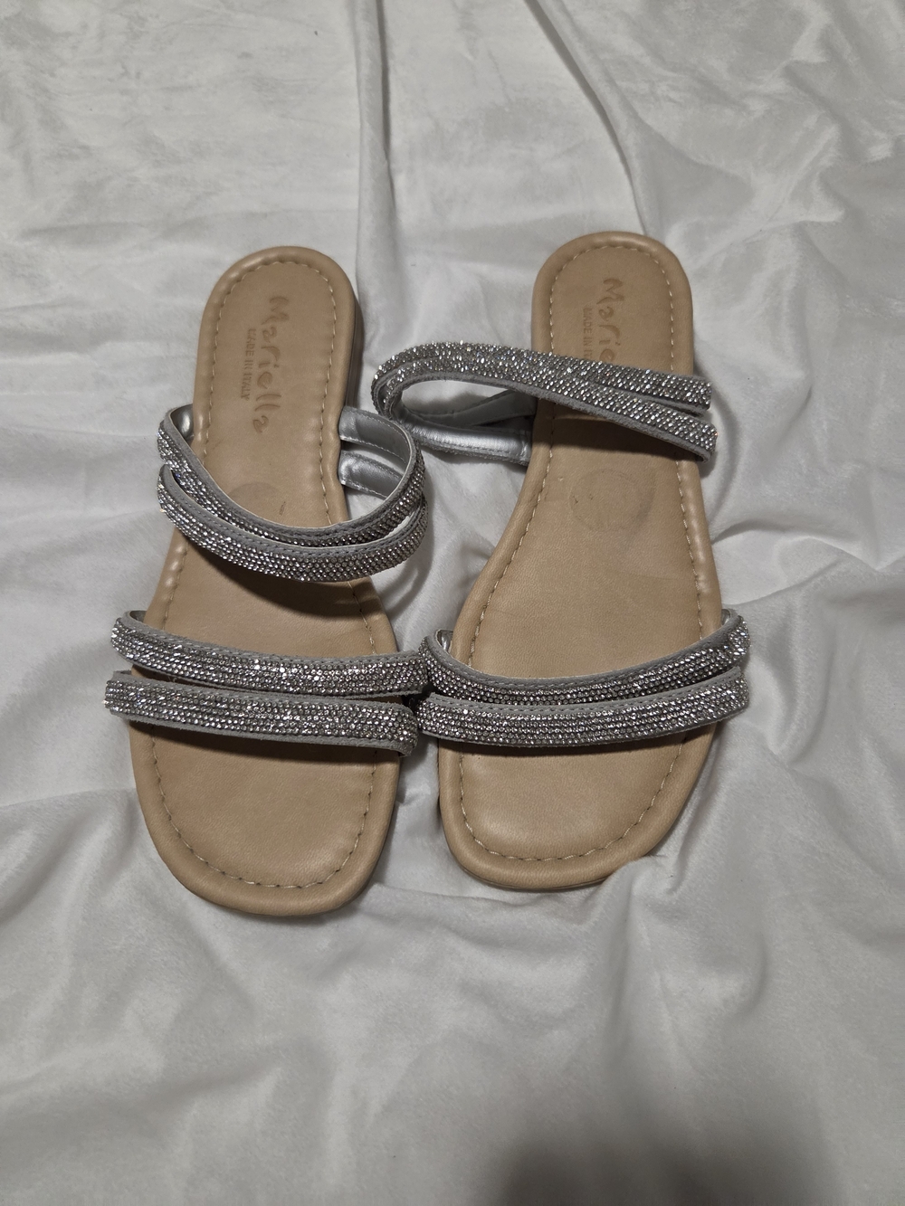 Silver Rhinestone Slide Sandals - Women's - Picture 1 of 2